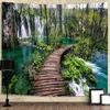 Tapestry Green Rainforest Waterfall River Wooden Bridge Wall Hanging Rugs For L