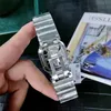 男性のための女性の時計スライバースクエアウォッチステンレス鋼のスケルトンウォッチゴールドシルバー39mmサイズファッションクォーツ腕時計