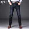 Zimowe biznesowe dżinsy menu proste rozciąganie marka ciepłe gęste dżinsy męskie niebieskie czarne długie spodnie męskie rozmiar 35 40 42 44 201123