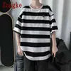 Zongke Striped Cotton T Shirt For Men Clothing Harajuku Summer Tshirt Men Streetwear Hip Hop M-2XL 2022 New Arrivals Y220606