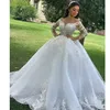 Vintage -Ärmel Spitze Arabisch hoher Nacken mit Applikationen Perlen Langbrautkugelkleid Brautkleider Vestidos de Novia