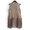 Gilet da donna Giacca senza maniche etnica in finta pelle scamosciata con frange lunghe Nappe Anni '70 Hippie Cardigan aperto sul davanti Gilet vintage Gilet Top Luci22