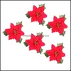 Decorative Flowers Wreaths Festive Party Supplies Home Garden 5 Pcs 15X15Cm Christmas Simation Red Flower Wreath Garland Decoration Props