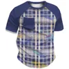 Camisetas masculinas Moda Colorblock redondo pescoço adulto camiseta azul listrado impressão digital de manga curta Casual Kids Top Pocket Design
