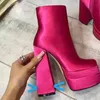 Damenseiden flach Stiefel Designerschuhe mit Seiten Reißverschluss rosa rot