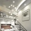 Pendelleuchten Einfache moderne Treppenlampe Lange Lichter Duplexboden Wohnzimmer Quadratische Kristallbeleuchtung Treppenanhänger
