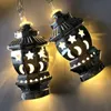 Strängar LED Ramadan Lights Gold Metal Lantern Lighting Lamp String Battery Power Fairy Christmas Light Home Decorationed