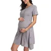 Xxl для беременных платьев повседневные женские платья с коротким рукавом рыхлые и удобные кнопки твердое женское платье большого размера G220309