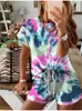 Mulheres Casual Camisetas Define Verão Tie Dye Imprimir Manga Curta Top Shorts Terno Streetwear Feminino Duas Peças Set Tracksuits Outfits 220613