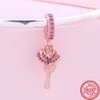 925 Sterling Srebrny Dangle Charm Nowa różowa seria Serce Flower Dreamcatcher Love Wiselant Koraliki Koraliki Fit Pandora Charms Bransoletka DIY Akcesoria biżuterii