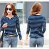 Women T-Shirt Cotton Short Long Sleeve Lady T Shirt Striped Summer Spring Autumn Female Blusa White Trendy Fashion Top Tee T0 220321