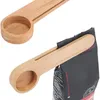 Spoon Wood Coffee Scoop With Bag Clip Tablespoon Solid Beech Wooden Measuring Scoops Tea Bean Spoons Clips Gift AA