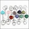 Artes e artesanato Keychains de pedra de cristal natural Anéis -chave em forma de coração rosa rosa tigre encantamento de encantos de quartzo presentes m sports2010 dh4tw