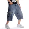 EBAIHUI Jeans corti da uomo Pantaloni larghi in denim a gamba larga estivi Hip-Hop Skateboard maschile Swag Pantaloncini di jeans blu Capri larghi Taglia grande 30-46
