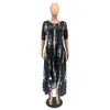 Kvinnor Casual Dresses Tie Dye Maxi Dress Plus Size S-5XL Half Sleeve Loose Long Split med Pocket Beach Outfits