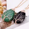 Oval Natural Stone Necklace Pendant Jewelry Copper Line Wrapped Tree of Life Necklaces for Women Charm Jewelry