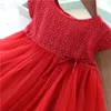 아이들을위한 빨간 여자 드레스 여름 공주 레이스 자수 생일 결혼식 파티 Vestidos 어린이 가을 의류 220422