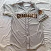 GlaMitNess Hommes Charleston RiverDogs Blanc Gris Personnalisé Chemises À Double Couture Maillots De Baseball De Haute Qualité Livraison Rapide