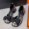 Mary Jane High Heels Black Summer Bow French Small Leather Shoes Single Thick Fashion Sandals 220506