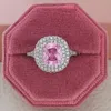 Vecalon New Jewelry Real 100% Soild Anello in argento sterling 925 3ct 5A Zircon Pink Cz Anello di fidanzamento con fascia nuziale per donna uomo