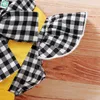 Set di abbigliamento Estate Bambini Nati Neonata Plaid Fiocco T Shirt Bottone Bretella Gonna Fascia Abiti 2 pezzi Vestiti Abbigliamento per bambini