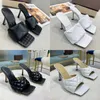 Diapositivas atractivas Sandalias Lido ACOLCHADAS zapatos de tacones altos de cuero Zapatillas de mujer tejidas mulas cuadradas Sandalia Damas Zapatos de vestir de boda con caja 280 NO41