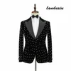 Mäns kostymer blazers svartvita polka prickar sammet män kostym homme brudgum tuxedos bröllop slim fit party blazer landuxiu2593