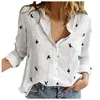 Women's Blouses & Shirts Women Cotton Line Shirt Casual Turn Down Collar Long Sleeve Print Chic Sexy Buttons Womens Tops And