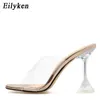 Slippers Eilyken Designer Transparent Women Perspex High Heels Summer Party Shoes Ladies Clear Band Flip Flops Crystal Slides 220329