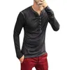 Men Tee Shirt Vneck Long Sleeve Tetops الأزرار الأنيقة النحيفة