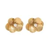 Vintage Pearl Metal Rose Flower Stud Örhängen för Kvinnor Bröllop Bröllop 2022 Trend Guldfärg Boho Earring Femme Smycken