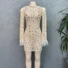 Casual Dresses Fashion Women Mesh Crystals Sexy Short Dress Ladies Evening Party Bodycon Rhinestones Costume Birthday Wear Mini DressesCasua