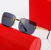 Latest Fashion Men Sunglasses Sunshade glasses Leopard Head Composite Metal Rimless Optical Frame Classic Rectangle Square Gold Lu213d