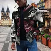 Herrjackor trend 3d digitalt retro mönster tryck lapel sportkläder kort trenchrock lös mode långärmad casual knappjacka