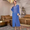 Ubranie etniczne Ramadan Blue Kaftan Abaya Dubai Turcja muzułmańska sukienka Islam Abayas for Women Robe Musulman Djellaba Vetement Femme