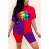 Summer Women Fashion Rainbow Lip Printswear Sportswear y pantalones cortos 2pc Set Ladies Casual Ock Camiseta de manga corta 220623