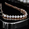 Clássico 3A Cubic Zirconia Tennis Pulseira Rose Gold Pulseiras Cobre Branco Redondo Diamante Luxo Designer Jóias Para Mulheres Partido Amigo Meninas Presente Atacado