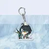 Spel Genshin Impact Keychain Acrylic Hutao Zhongli Diluc Paimon Karaktär Söt Keychain Tillbehör Genshin KeyRing Gift för Fan AA220318