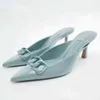Dress Shoes Temperament Chain Muller Women Spring New Blue Shallow High Heels Sandals Fashion Slingback Lui Slippers Mujer Za 220714