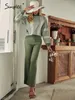 Pantalones largos de color verde a rayas para mujer, pantalones informales con cordones suaves, chándal elegante de moda de otoño 220315