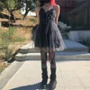 AltGirl Dark Gothic Mesh Dres Fairy Grunge Vintage Punk Strapless High Waist Dresses Harajuku Mall Goth Emo Alt Partywear 220425