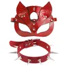 sexyy maschera in pelle rossa BDSM Hot Fetish Masquerade Cat Ears Woman Face Costume Carnevale Cosplay Party Birthday Gioco per adulti