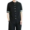 Etnik Giyim Çin Tarzı Erkekler Gömlek 2022 Yaz Kısa Kollu Pamuk Keten Geleneksel Vintage Oryantal Giysileri KK2882