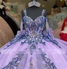 魅力的な恋人ボールガウンQuinceaneraドレスライラックラベンダープリンセスビーズスパンコール弓甘い16 vestidos de 15 anos