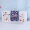 Geschenkpapier, 12 Stück/4 Farben, Kraftpapierdruck, Einkaufstasche, spanische Feliz Cumpleanos-Geburtstagsparty-Taschen mit Griff