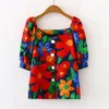 Kvinnors T-shirt Harajuku T-shirt Kvinnor Kläder 2022 Lady Elegant Top French Retro Floral Printing Puff Sleeve Casual Camisetas de Mujer