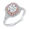 Anelli a grappolo Primo anello di fidanzamento in argento 925 con diamanti rosa taglio Cushion bicolore placcato oro Cluster Rita22