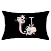 Coussin/oreiller décoratif rose clair lettre fleur combiner étui en peluche noir super doux salon canapé décoratif rectangle housse de coussin 3