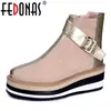 Fedonas Cow Suede Leather Women Ankle Boots Warm Autumn Winter Riding Boots Plattformar Zipper Shoes High Heels Female Shoes 201031