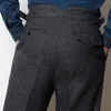 Men's Pants Men Trousers Black Herringbone Wool Tweed For Dark Gray Gentleman Wedding Vintage Groomsmen 2022Men's